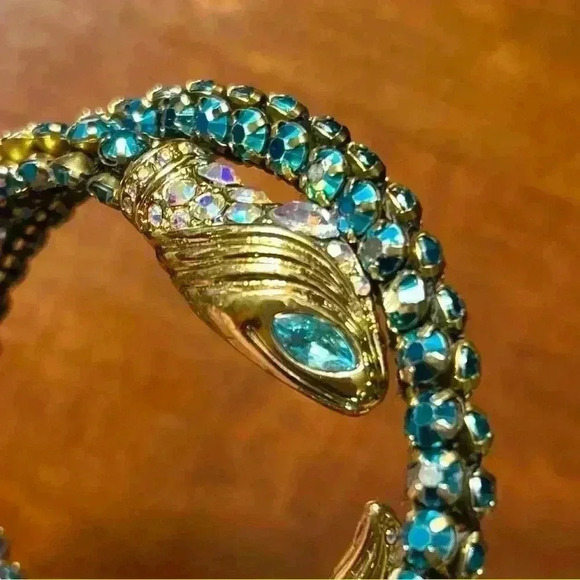 Jewelry - Snake Bracelet Ocean Blue Gemstones and Gold Tone Adjustable